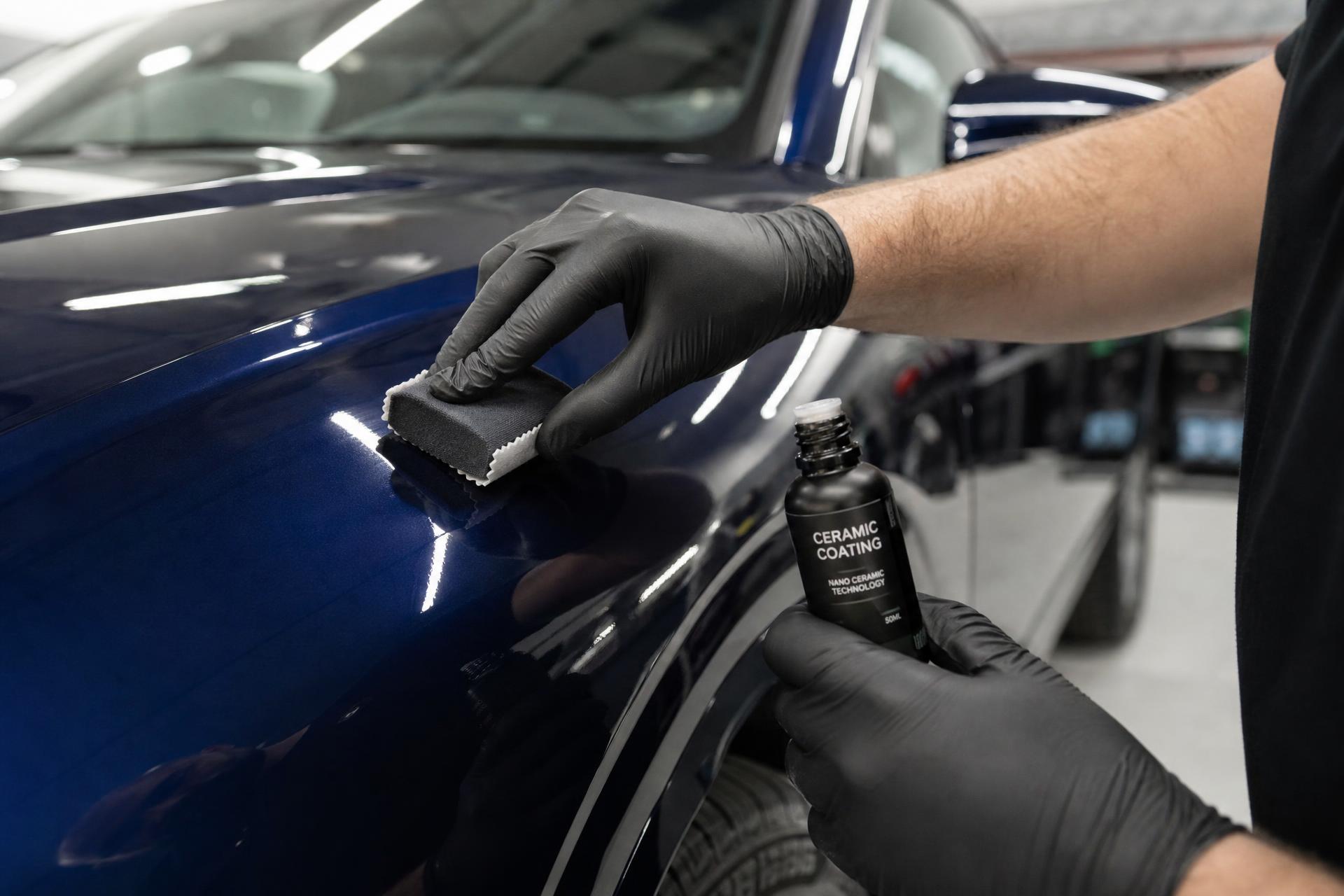 A detailer buffing a luxury car body panel to a mirror finish